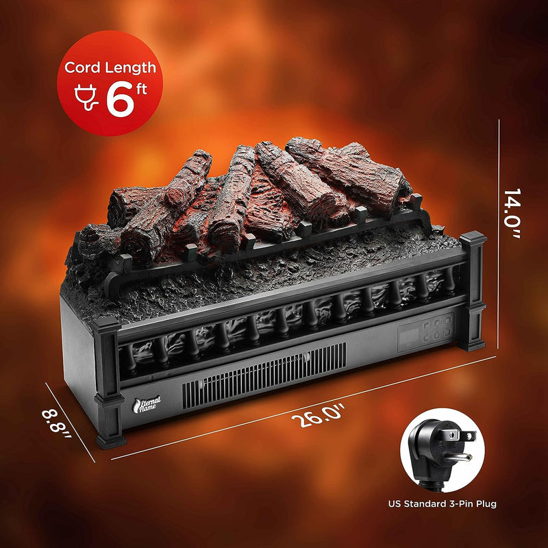 TURBRO Eternal Flame 26-Inch Infrared Quartz Electric Fireplace Log Heater