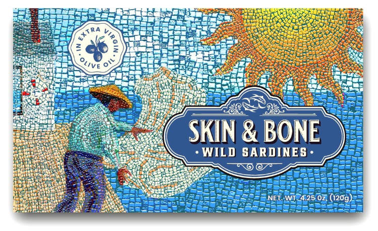 Skin & Bone Premium Wild-Caught Portuguese Sardines in Extra Virgin Olive Oil - Pack of 12, 4.25oz Handpicked and Sustainably Sourced