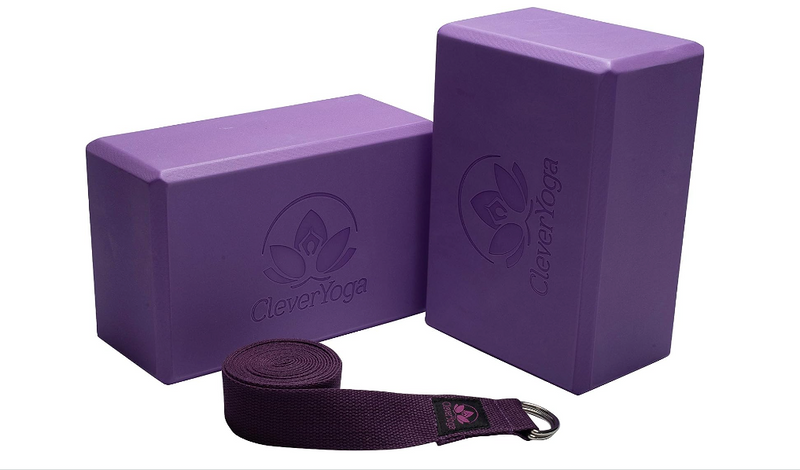 Clever Yoga Blocks and Strap Set - 2-Pack Lightweight Foam Yoga Blocks 9x6x4 Inches with 8FT Cotton Yoga Strap - Ideal for Beginners and All Yogis - Enhances Poses, Flexibility, and Posture