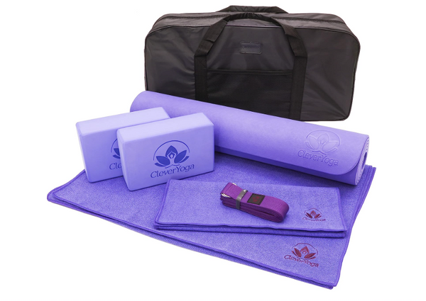 Clever Yoga Complete Beginners 7-Piece Kit: Mat, Blocks, Strap, Towels, Bag